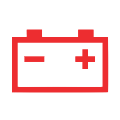 dashboard light showing the red outline of a car battery