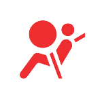 dashboard light showing a red icon of a person sitting with a seatbelt on and an airbag