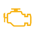 Dashboard light showing a yellow outline of an engine