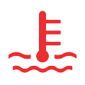 Dashboard light with a red themometer dipped in waves below it