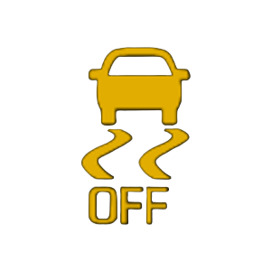 dashboard light showing a yellow car with curved lines under the tires 