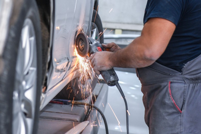 Bodywork repair in progress at Olson Chevrolet