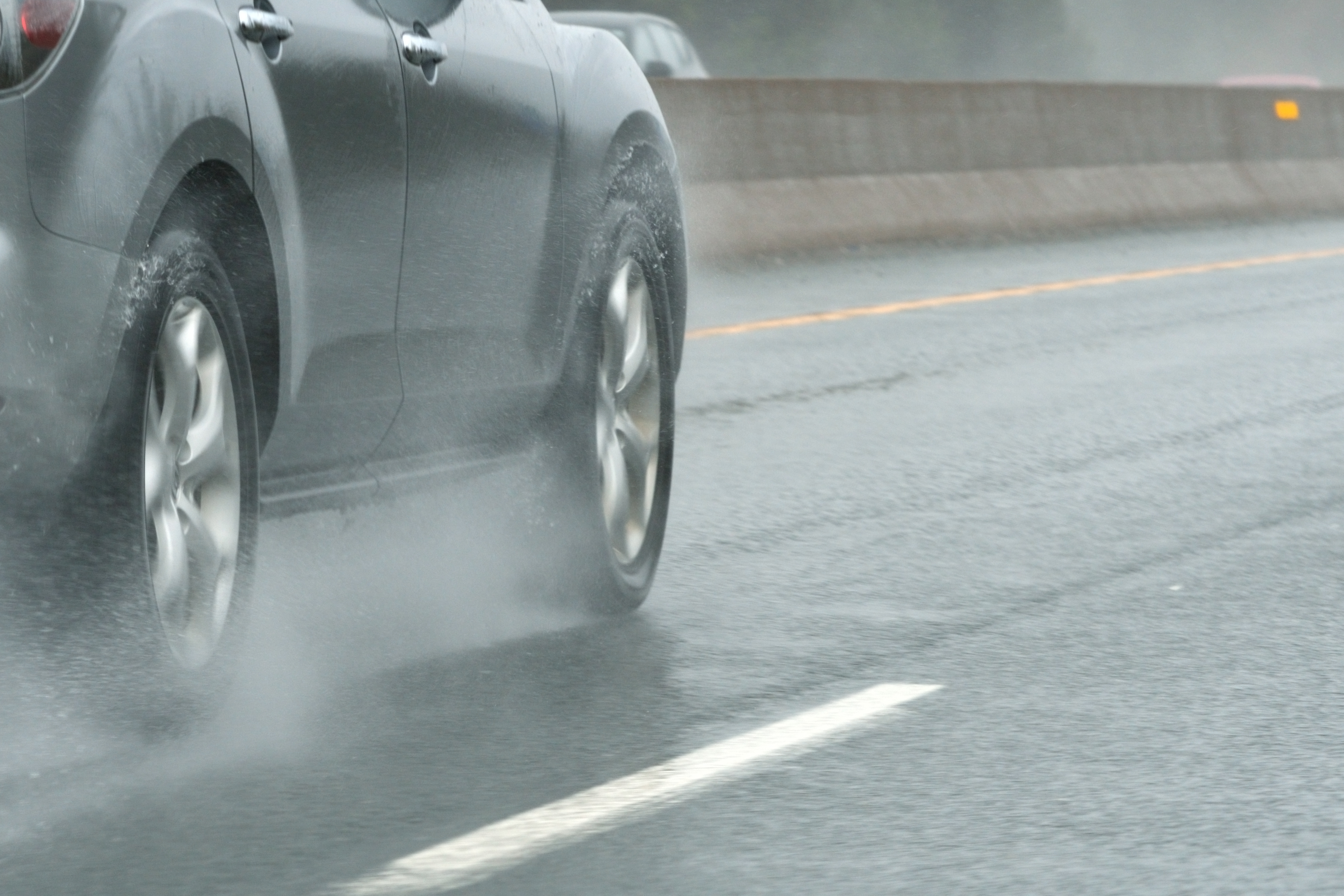 Tire tread on wet road