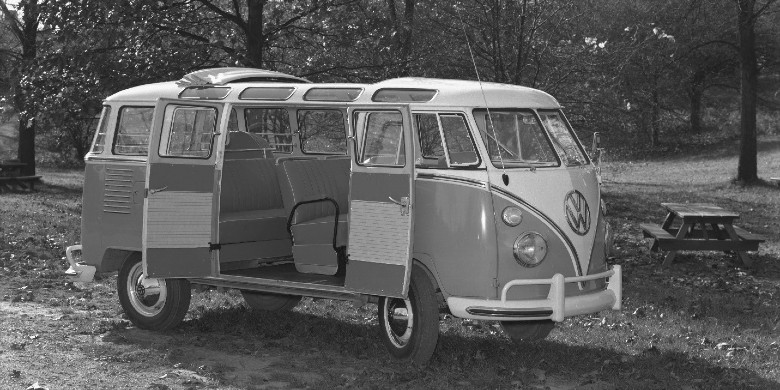 Exterior side view of the iconic 23-window bus