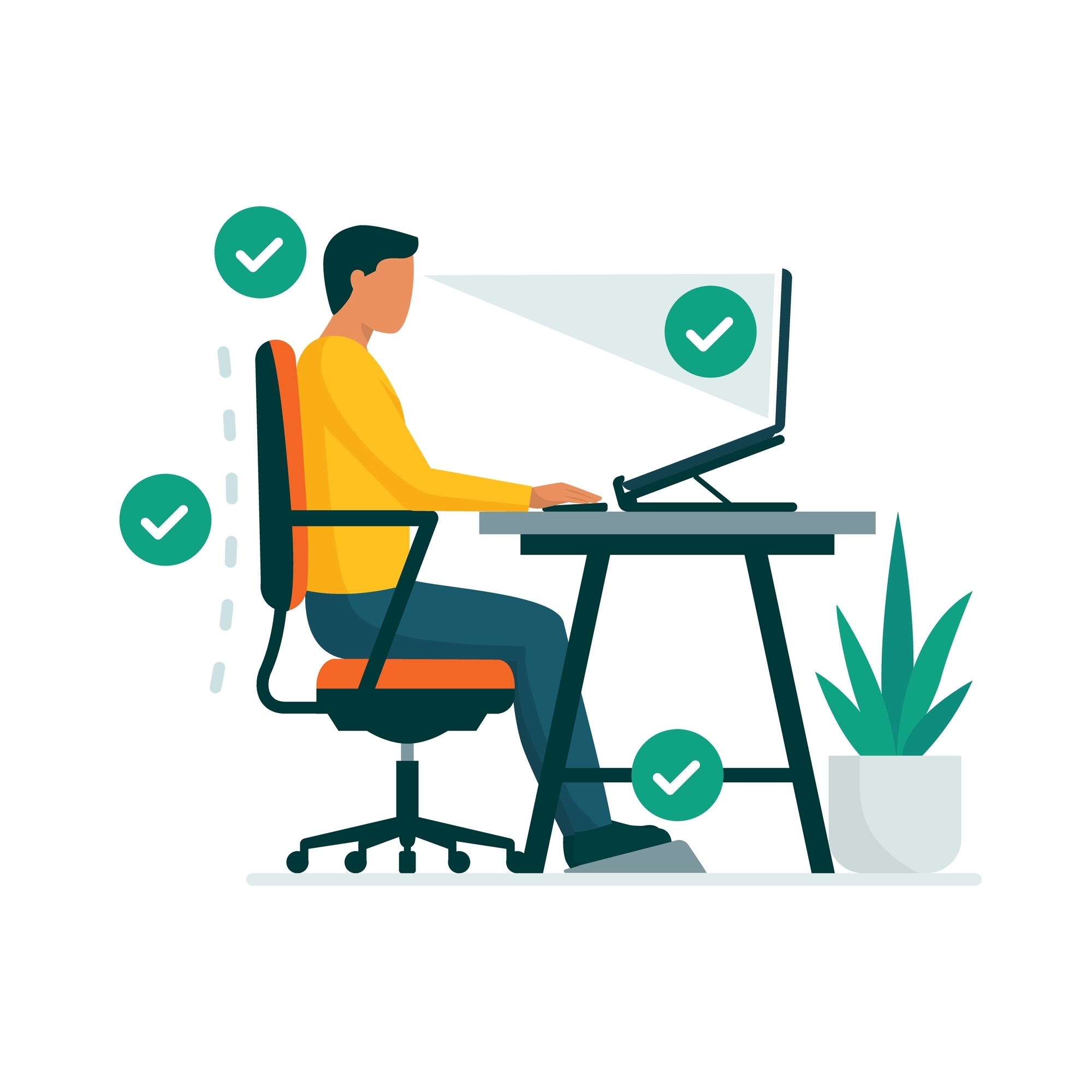 diagram showing a person sitting at a desk with proper setup for the best results ergonomically